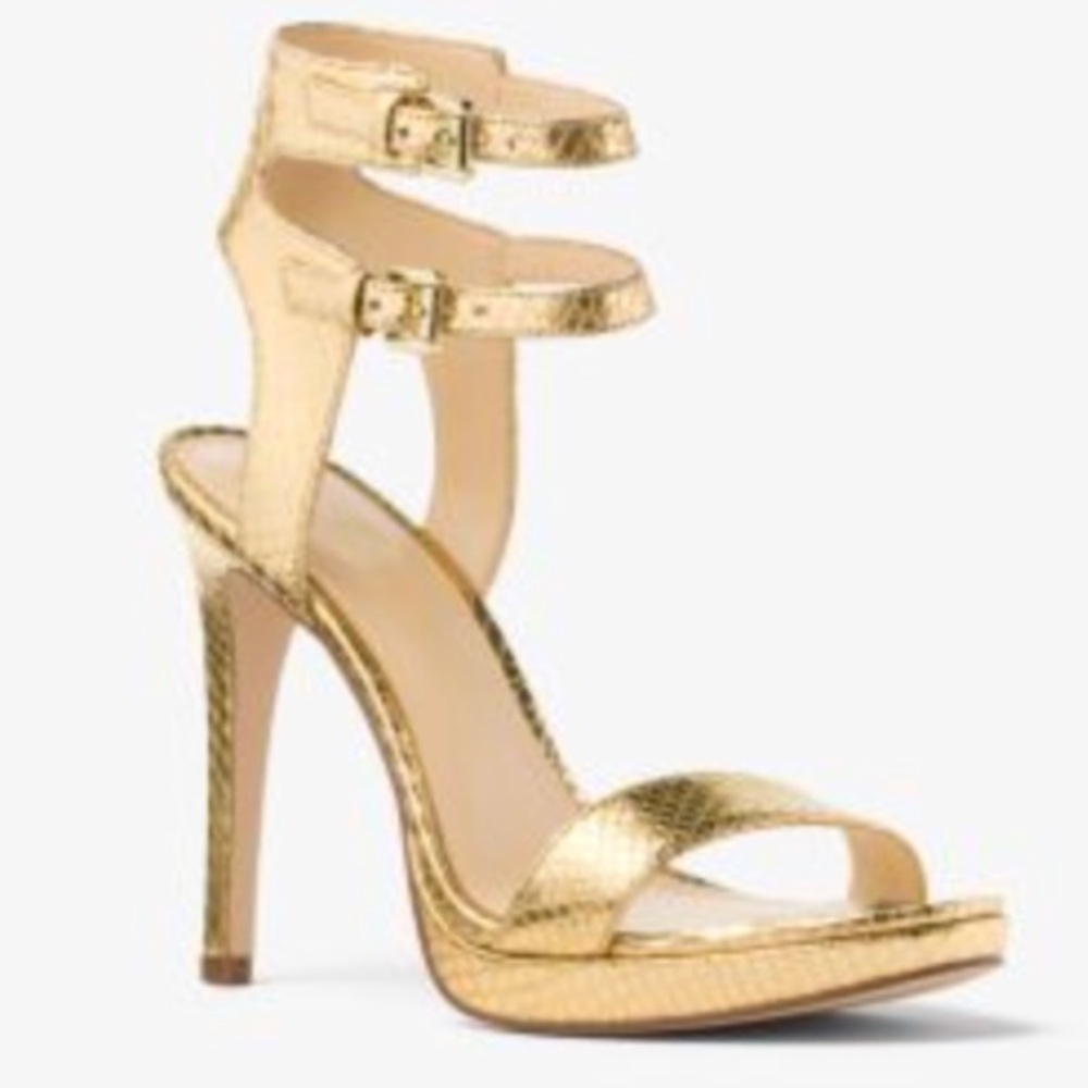Michael Kors Gold embossed Ashby sandals w box